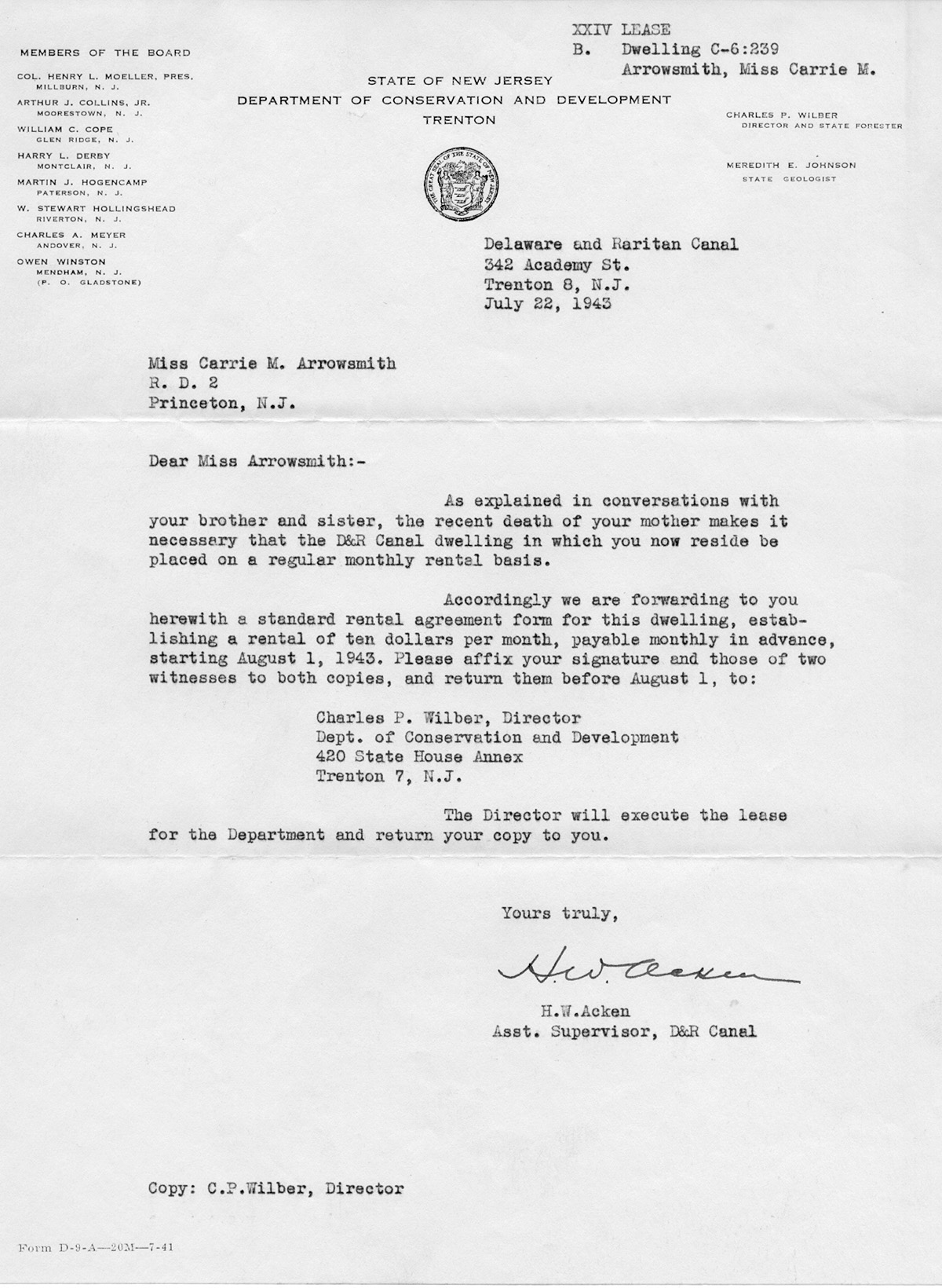 Letter To Carrie Arrowsmith; 1965