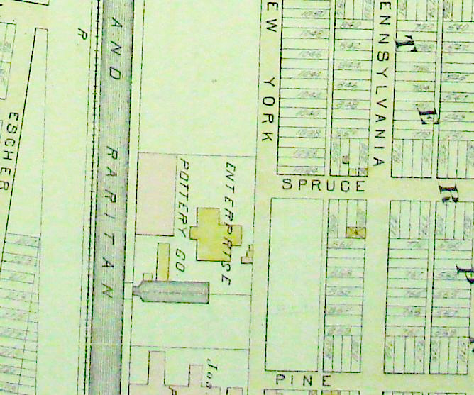 Site of the Enterprise Pottery. Robinson and Pidgeon.  Atlas of the City of Trenton and Suburbs, 1881