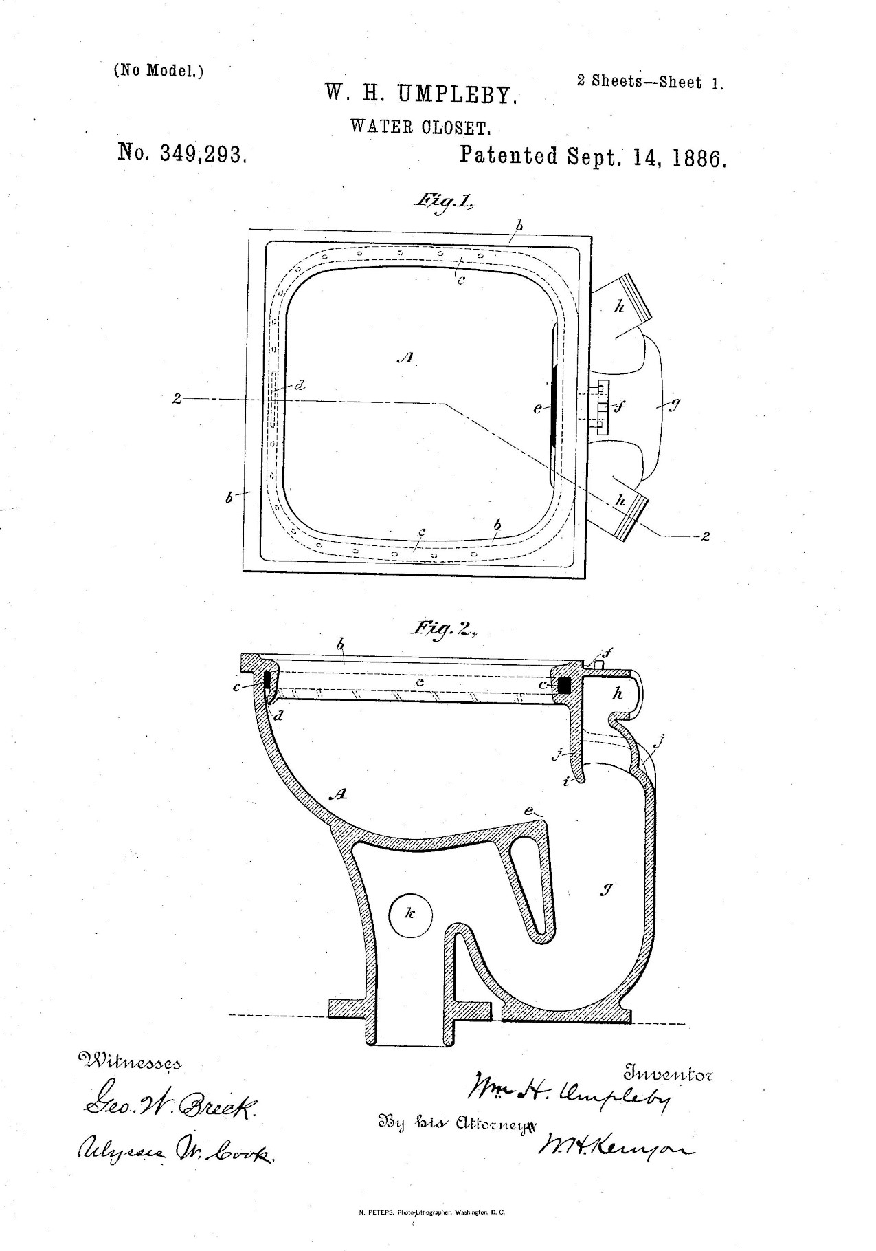 Drawing from William H. Umpleby’s 1886 water closet patent.