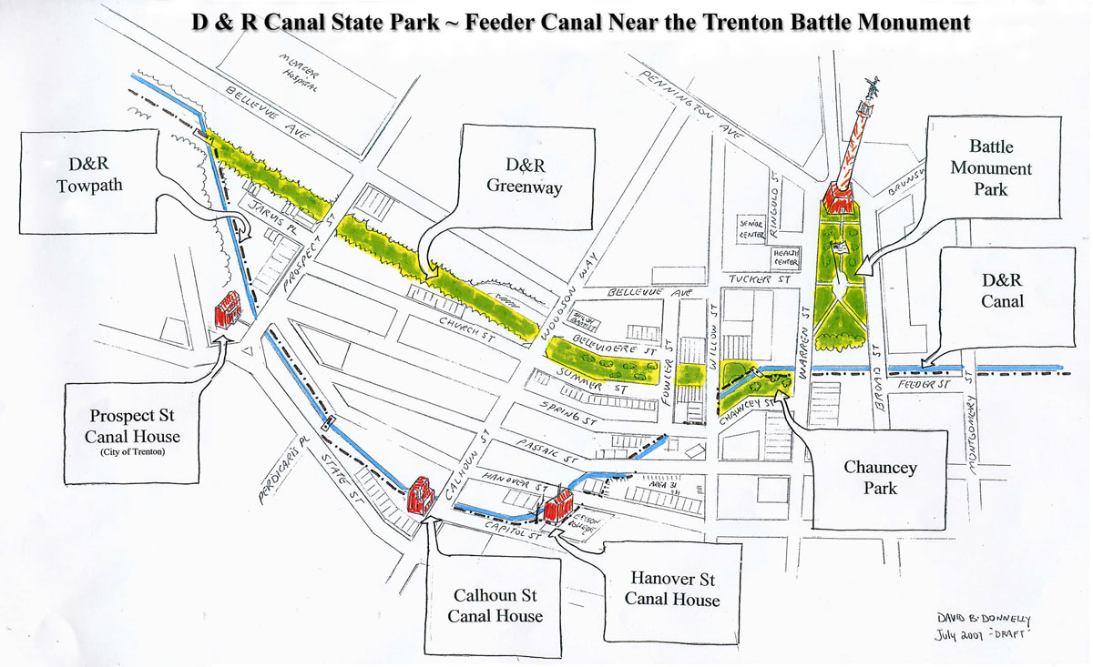 Feeder Canal Near the Trenton Battle Monument Hand Drawn Map